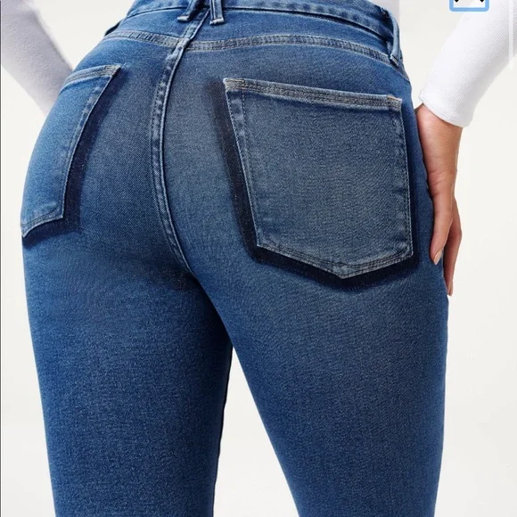 GOOD AMERICAN GOOD WAIST CROP SHADOW POCKETS | BLUE632 SIZE 15 - Picture 2 of 4